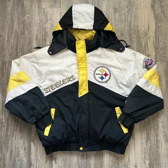 Vintage Pittsburgh Steelers Pro Player Graffiti Spellout Jacket Size M - Picture 1 of 9